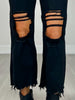 Distressed Knee Flare Crop High-waist Pants
