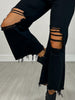 Distressed Knee Flare Crop High-waist Pants