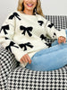 Long Sleeve Sweater with Knit Bows and Pearl Accents