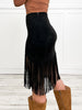 Laser Cut Detail Chic Suede Fringe Skirt