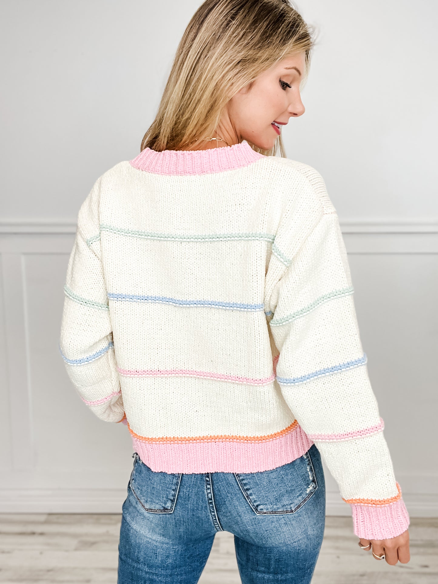 Melow Color Stripe Button Down Oversized Sweater Knit Cardigan