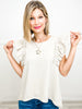 Round Neck French Terry Top with Double Layered Ruffle Sleeves