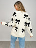 Long Sleeve Sweater with Knit Bows and Pearl Accents