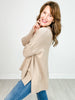 Solid Ribbed Sleeve V-Neck Side Slit Sweater