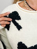Long Sleeve Sweater with Knit Bows and Pearl Accents