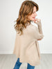 Solid Ribbed Sleeve V-Neck Side Slit Sweater