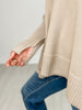 Solid Ribbed Sleeve V-Neck Side Slit Sweater