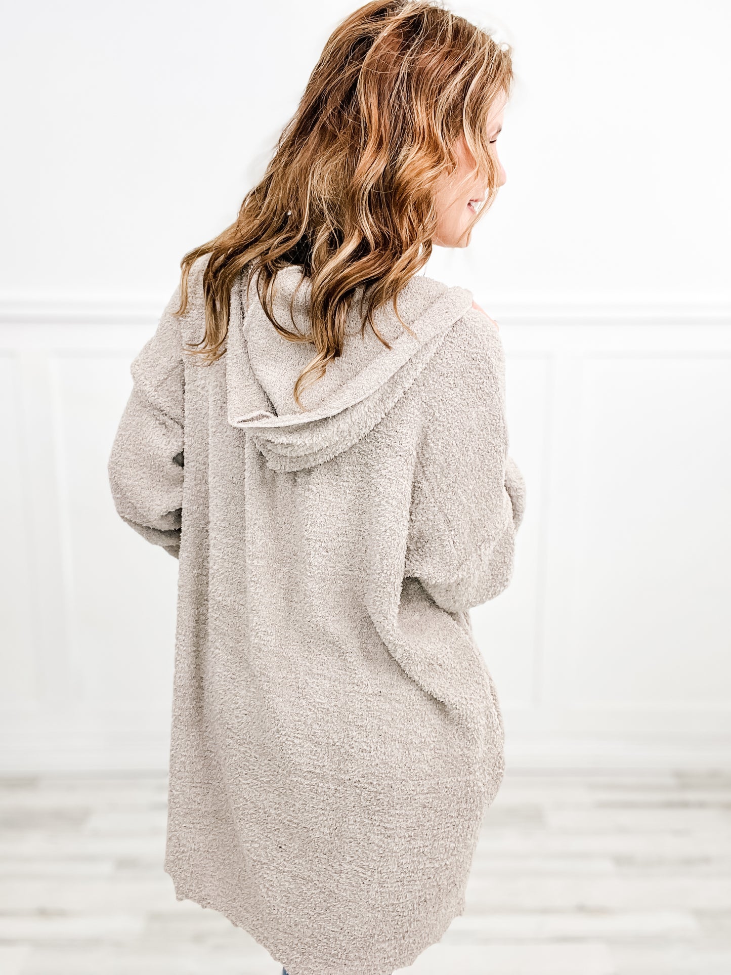 Open Front Fuzzy Cardigan Top with Hood