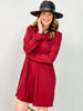 Anywhere A Line French Terry Dress with Collar in Cabernet