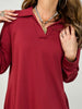 Anywhere A Line French Terry Dress with Collar in Cabernet