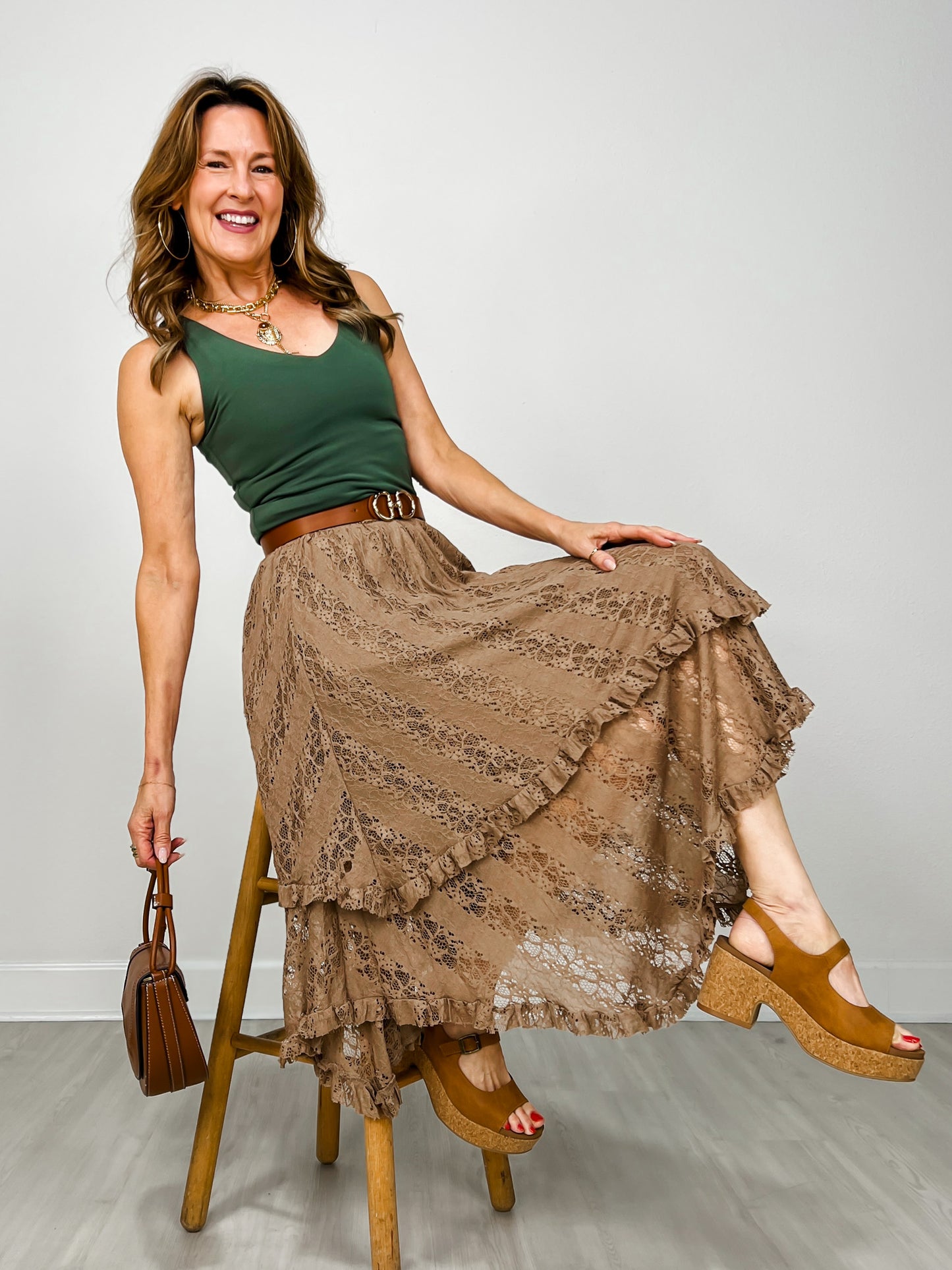 Elastic Waist All Over Lace Skirt