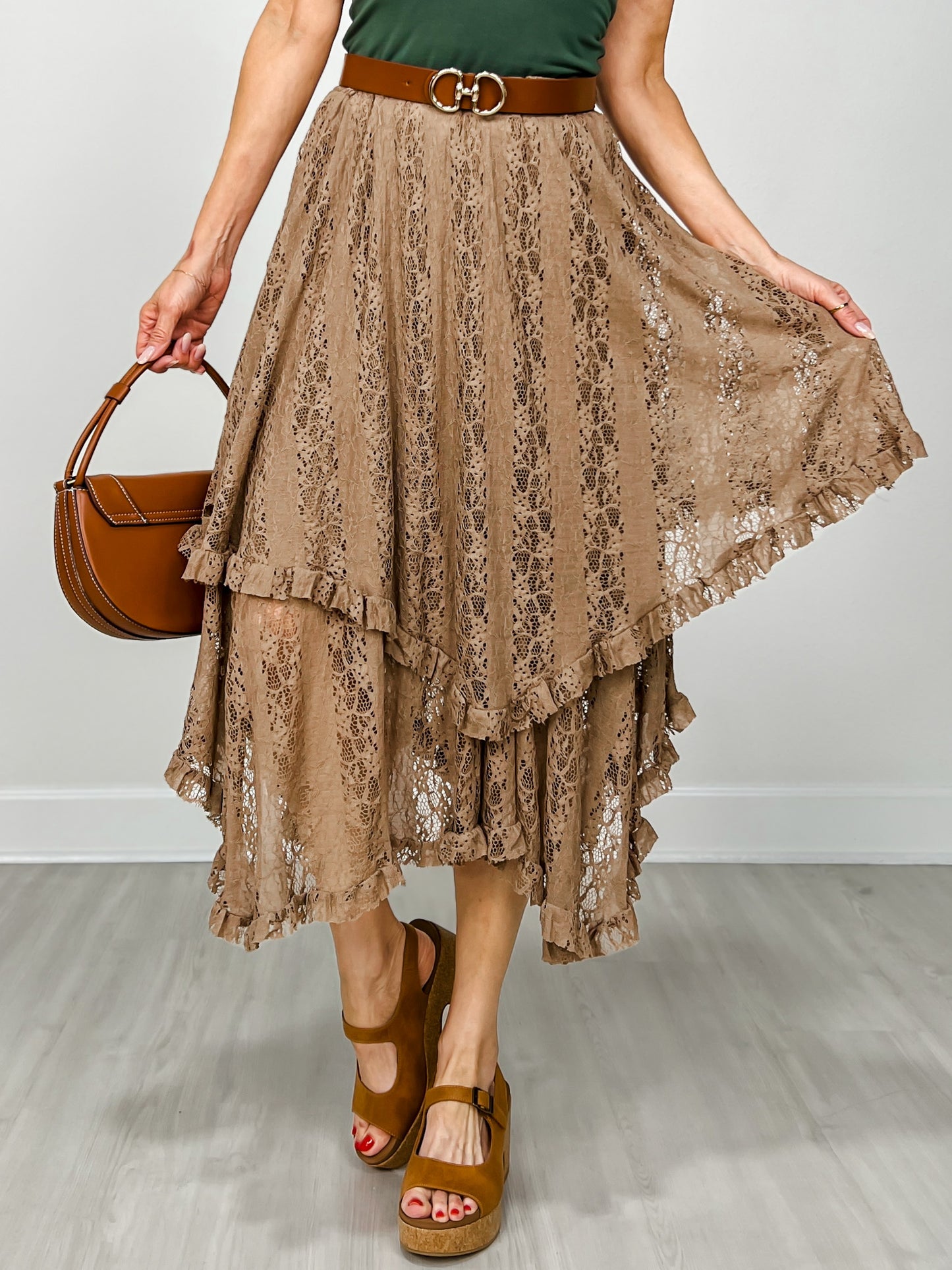 Elastic Waist All Over Lace Skirt