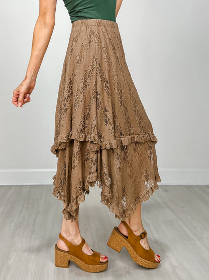 Elastic Waist All Over Lace Skirt