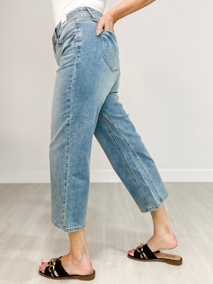 Judy Blue EDEN Hi-Rise Double Waistband Crop Wide Leg Denim Jeans