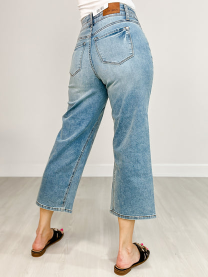 Judy Blue EDEN Hi-Rise Double Waistband Crop Wide Leg Denim Jeans