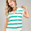 Sleeveless Striped Hoodie Sweater with 3 Button Neckline