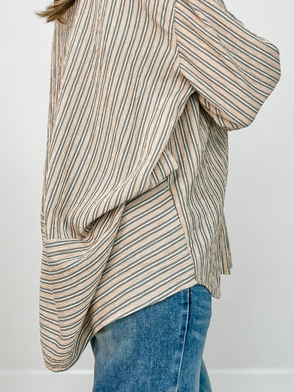 Striped Button Down Oversized Long Sleeve Top