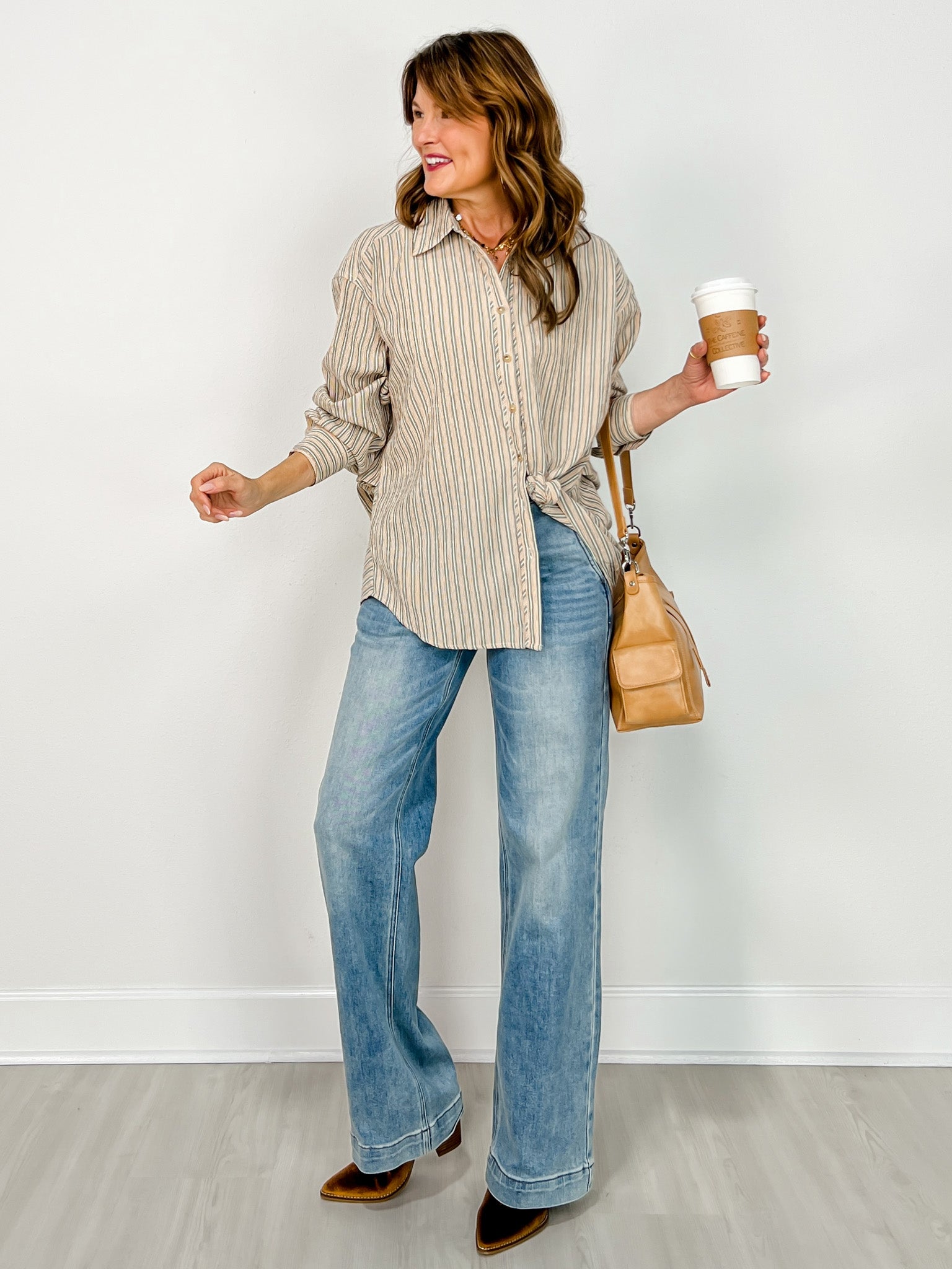 Striped Button Down Oversized Long Sleeve Top