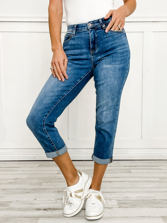 SPECIAL A Mid Rise Tummy Control Slim Boyfriend Jeans