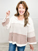 Hooded Color Block V-Neck Pullover Chenille Sweater