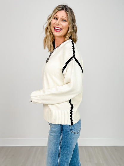 Long Sleeve Sweater with Contrast Stitch Details