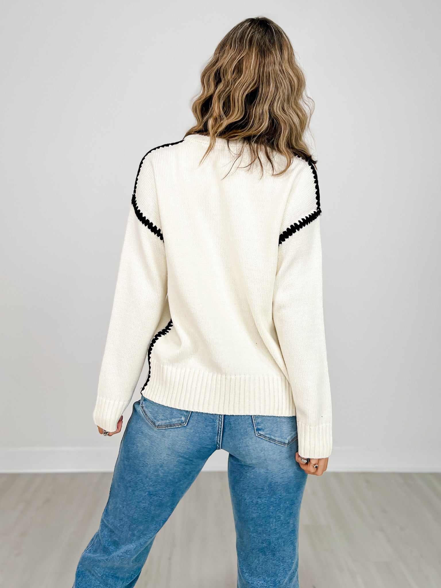Long Sleeve Sweater with Contrast Stitch Details