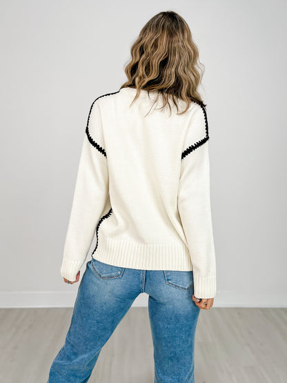 Long Sleeve Sweater with Contrast Stitch Details