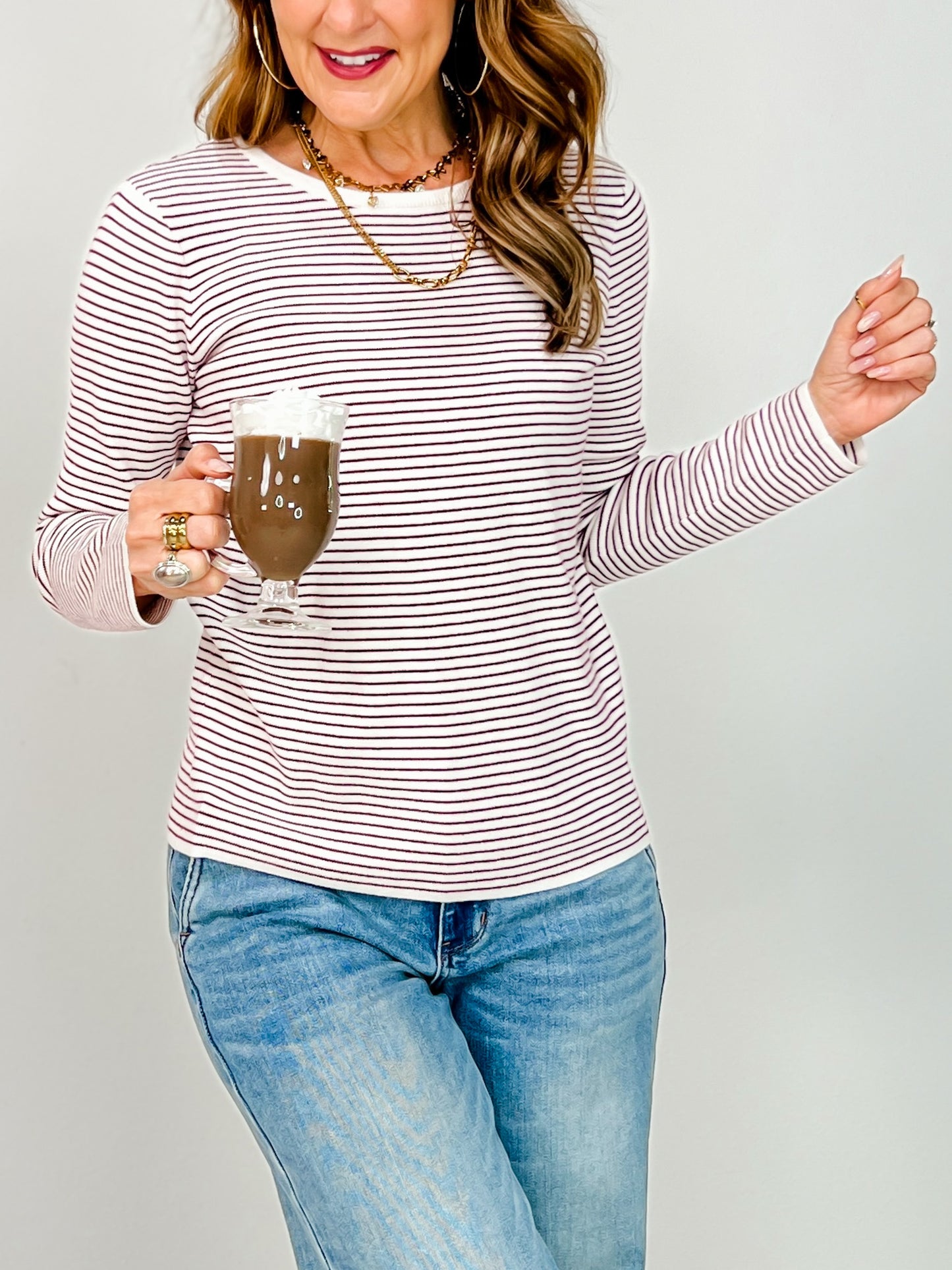 Long Sleeve Pinstripe Crewneck Sweater