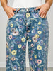 Washed Floral Print Denim Twill Pants