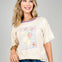 Short Sleeve Lemon Embroidery Color Contrast Top