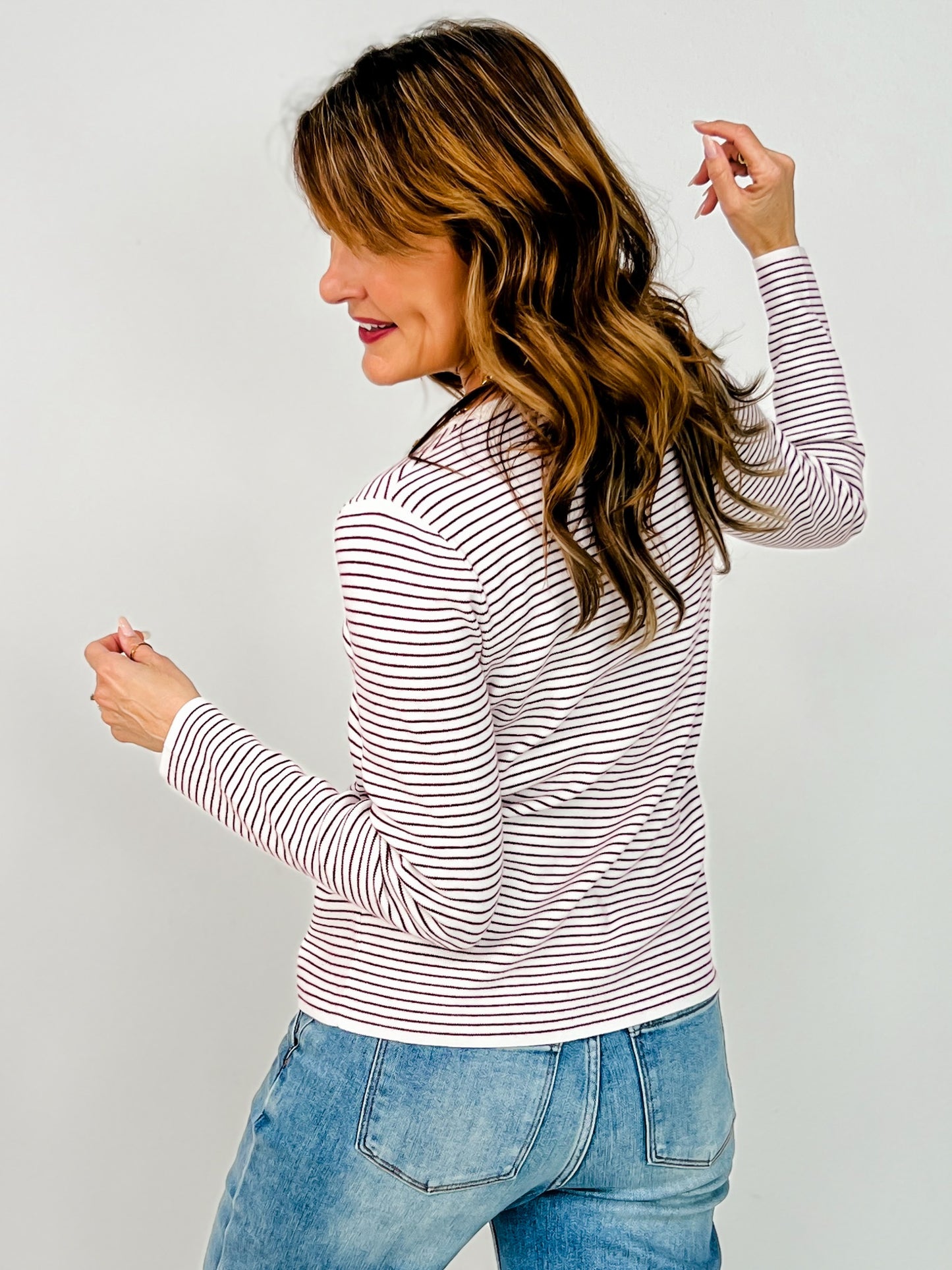 Long Sleeve Pinstripe Crewneck Sweater