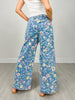 Washed Floral Print Denim Twill Pants