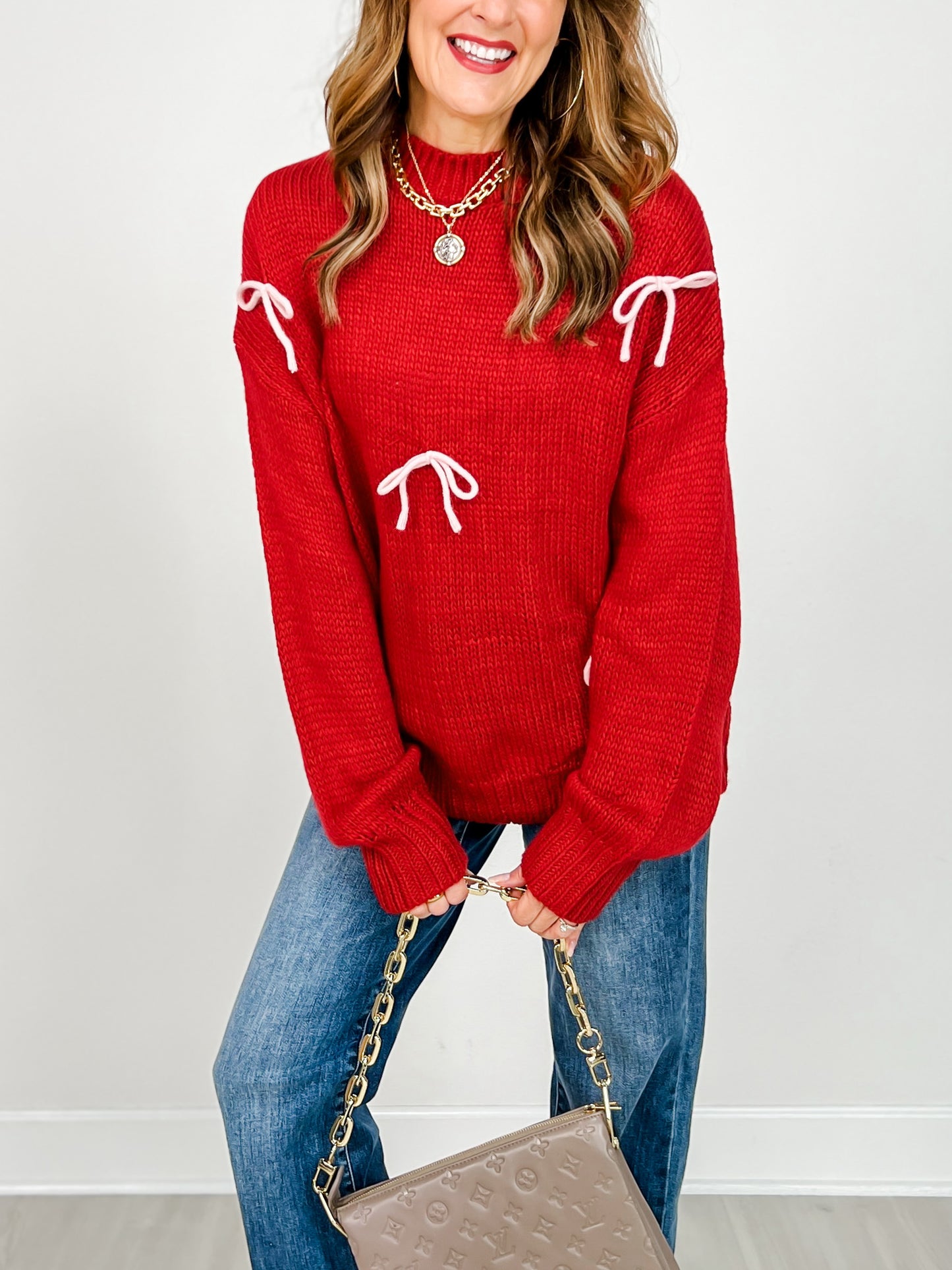 Bow Detail Crew Neck Long Sleeve Sweater