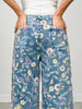 Washed Floral Print Denim Twill Pants