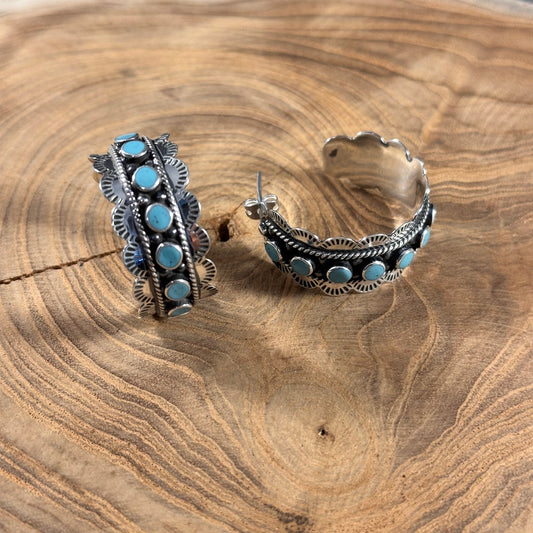 Turquoise inlay Scallop Post Hoop Earring