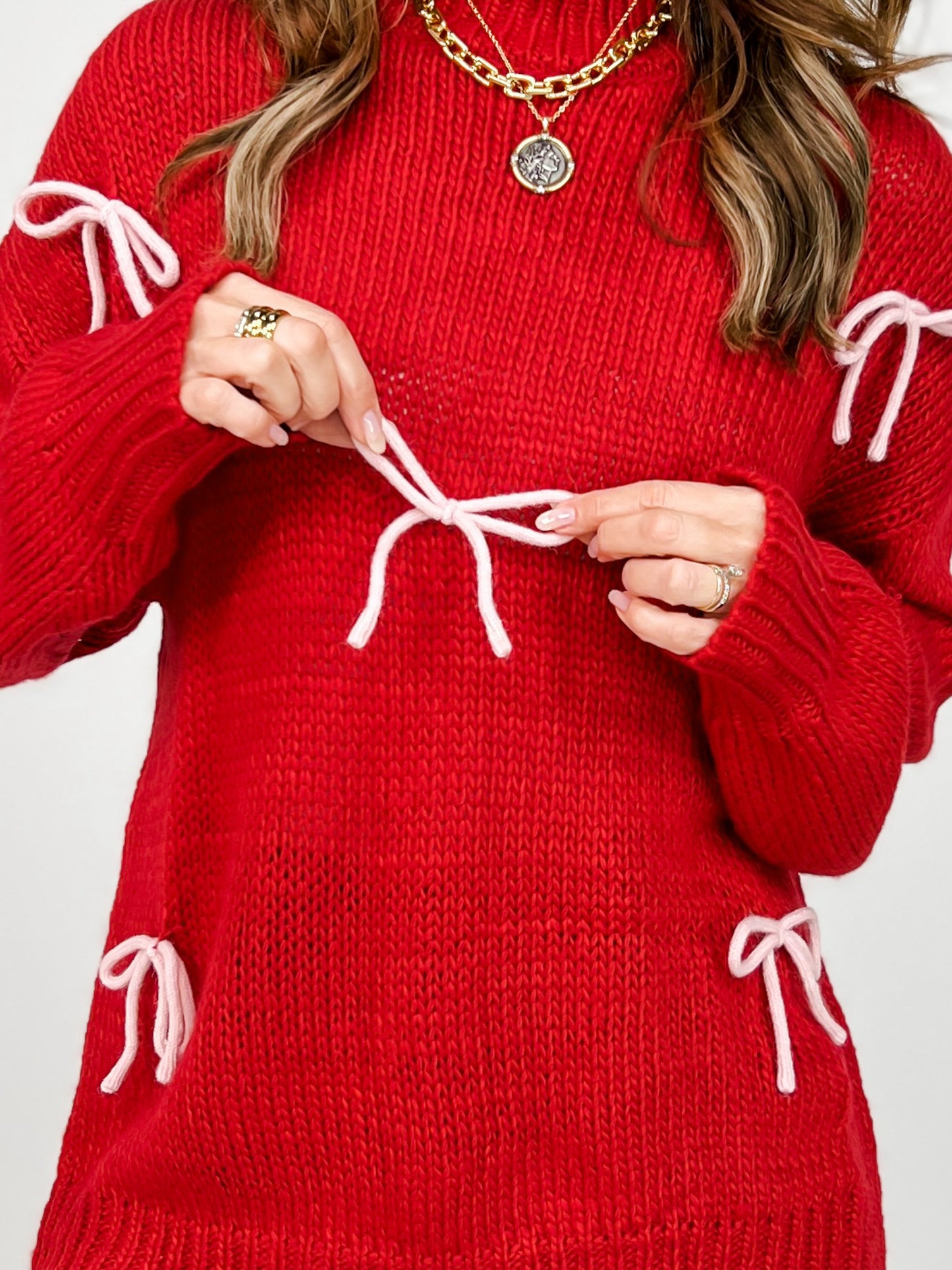Bow Detail Crew Neck Long Sleeve Sweater