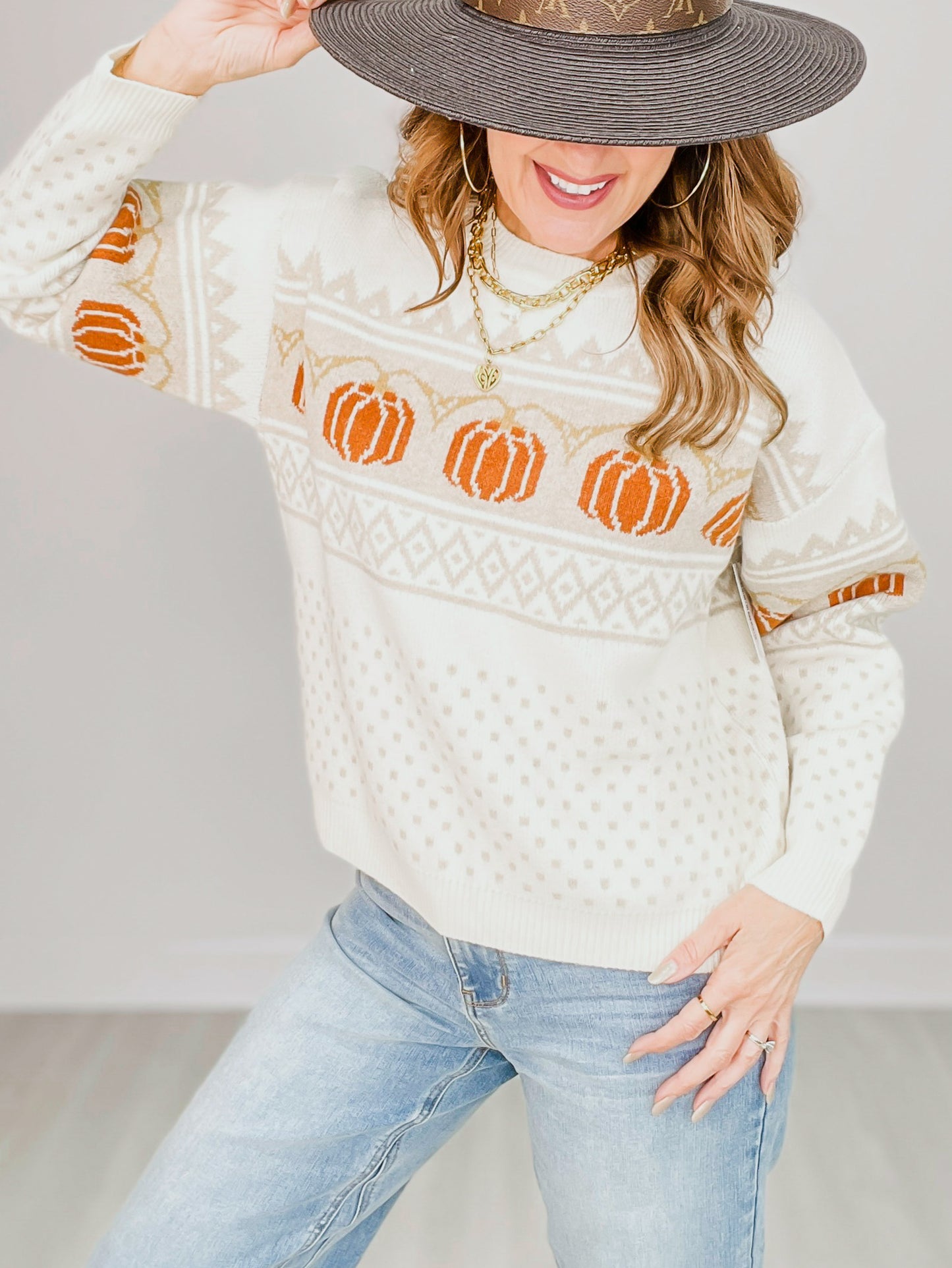 Long Sleeve Pumpkin Jacquard Sweater