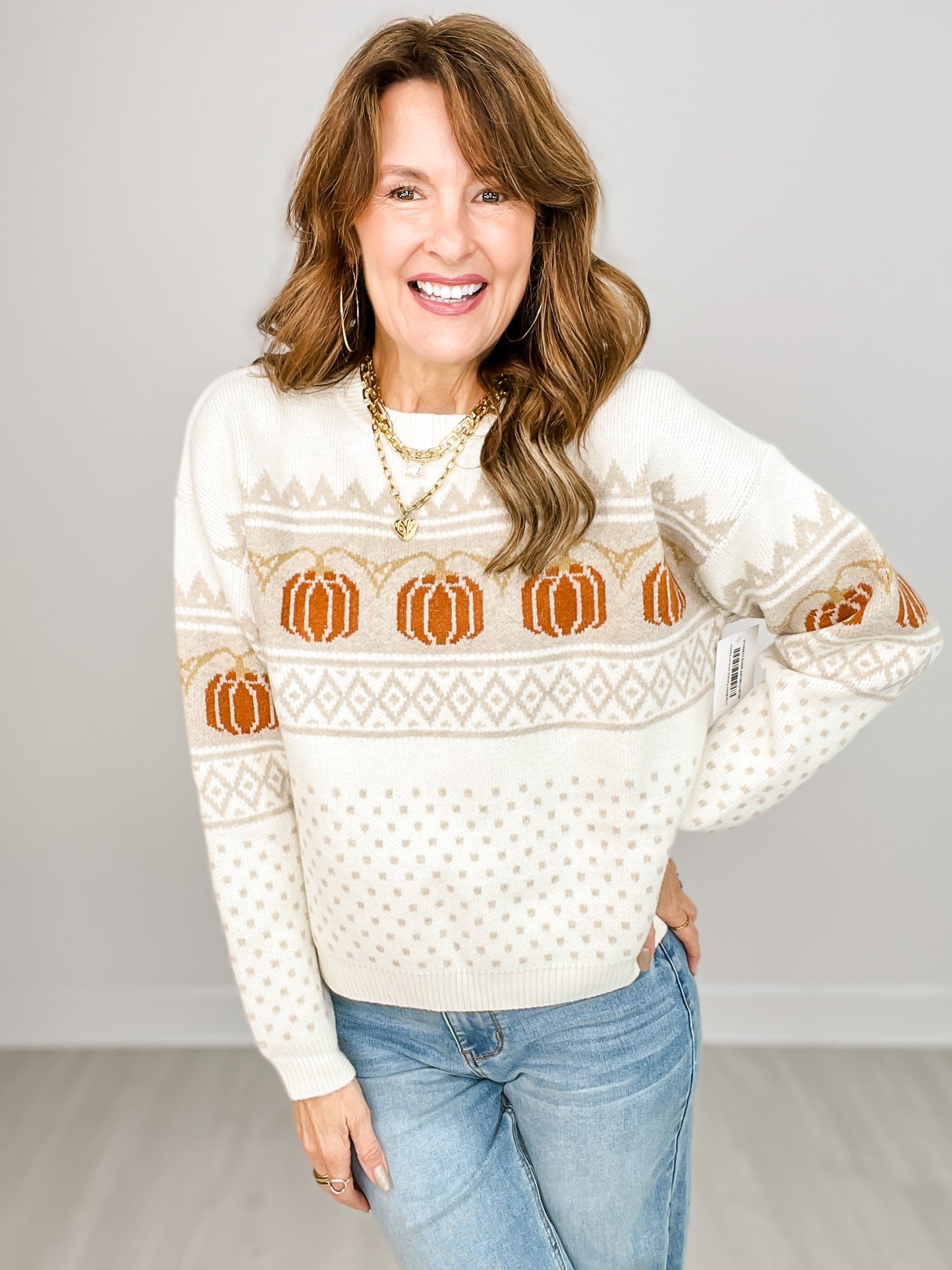 Long Sleeve Pumpkin Jacquard Sweater