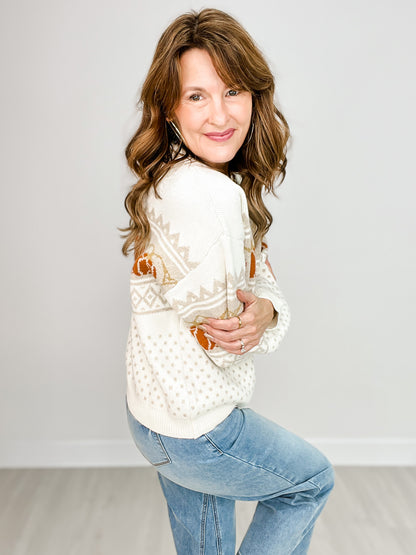 Long Sleeve Pumpkin Jacquard Sweater