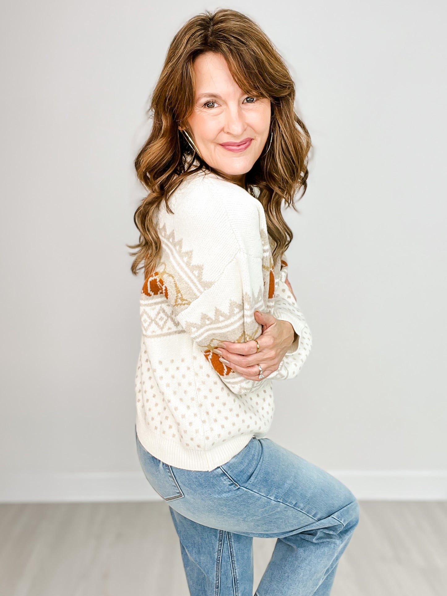 Long Sleeve Pumpkin Jacquard Sweater