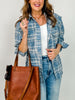 Washed Indigo Plaid Button-Up Top