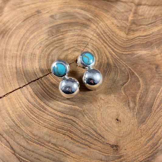 Double Ball Turquoise Inlay Post Earring