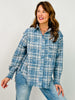 Washed Indigo Plaid Button-Up Top
