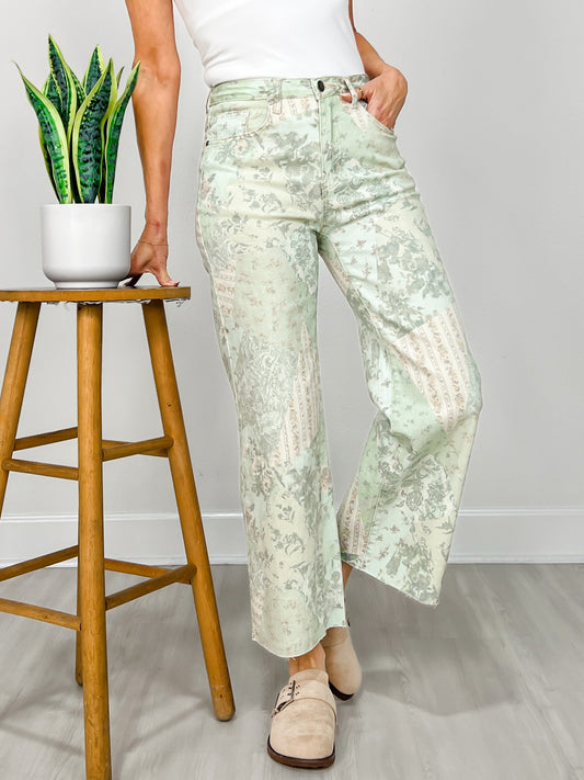 Patchwork Printed Stretch Twill Pants