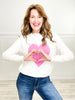 Heart Raglan Sleeve Crew Neck Pullover Sweater