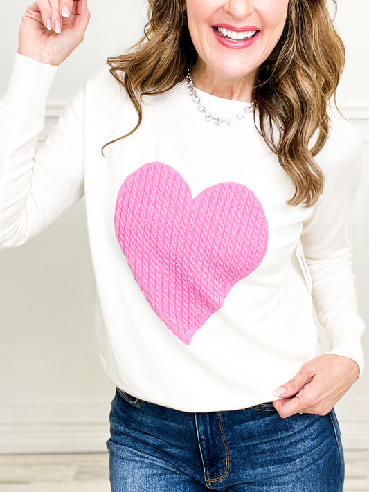 Heart Raglan Sleeve Crew Neck Pullover Sweater