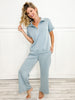 Catalina Short Sleeve Half Zipper Top with Wide Leg Pants Set in Slate Blue