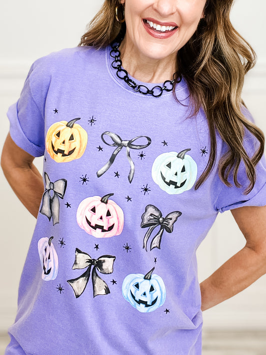 Pumpkins and Bows Rhinestone Graphic Top