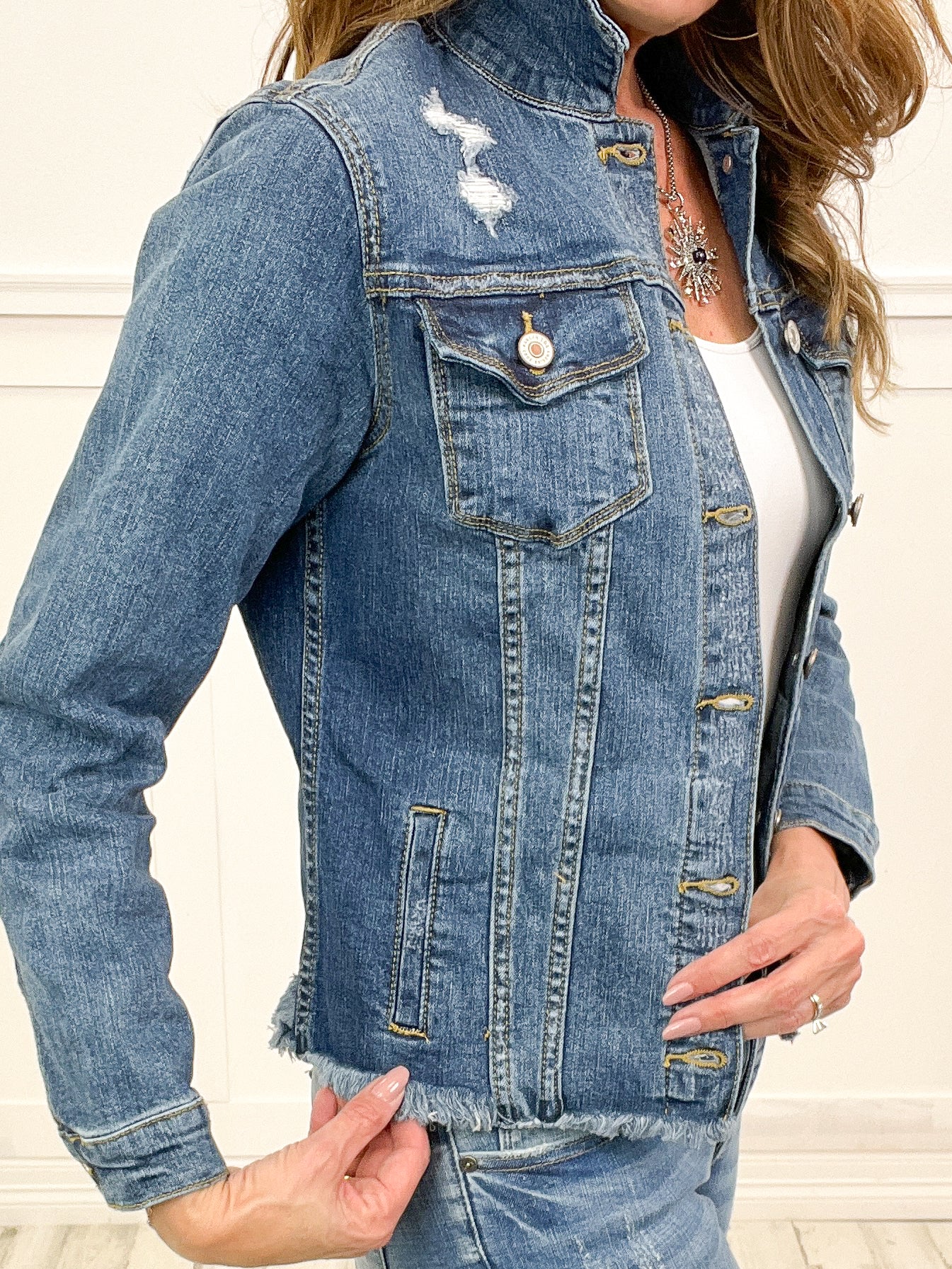 KanCan Fray Hem Denim Jacket – Emma Lou's Boutique