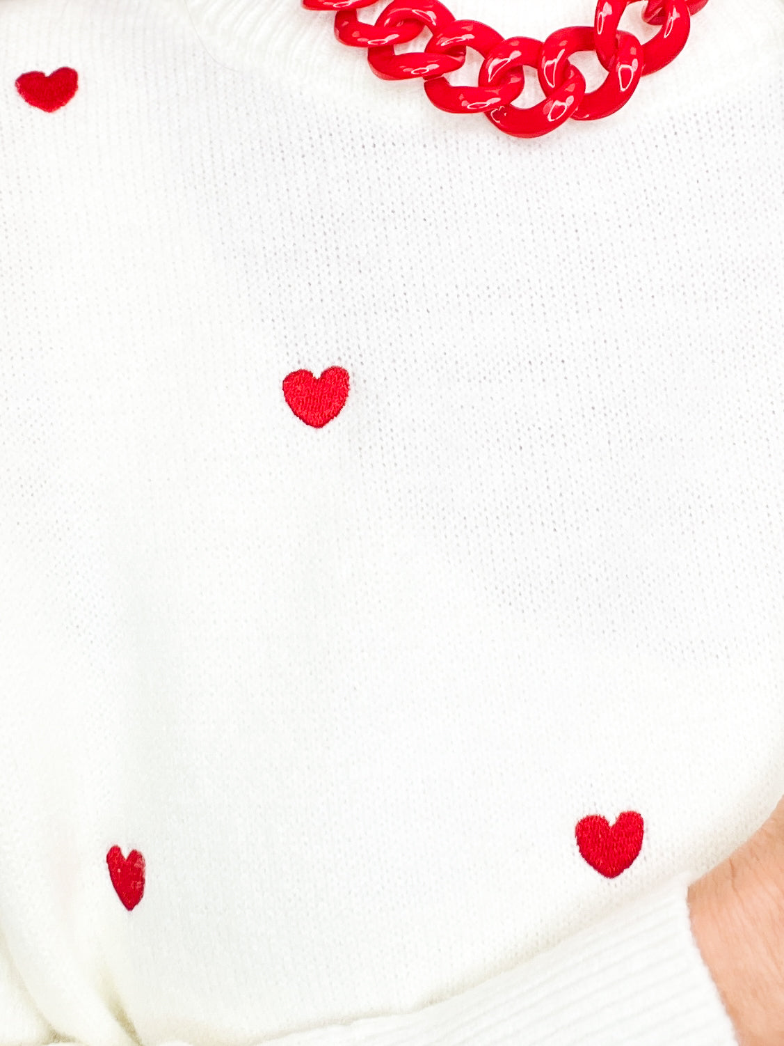 Heart Embroidered Crew Neck Pullover Sweater